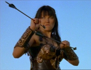 Xena looks all sad and frowny about being shot at.